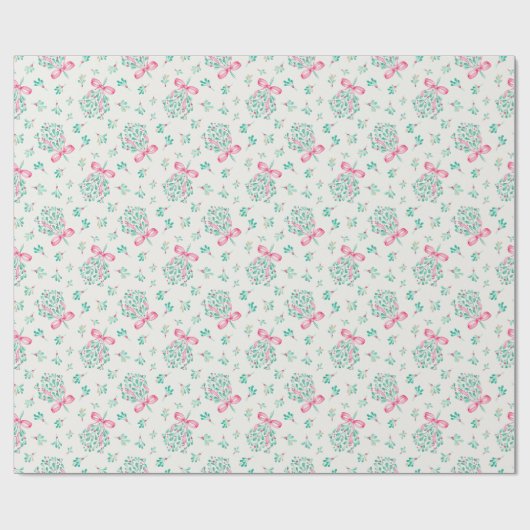 Pink Bow Mistletoe Baby shower Wrapping Paper Cadeaupapier (Vlak)