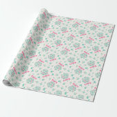 Pink Bow Mistletoe Baby shower Wrapping Paper Cadeaupapier (Uitgerold)