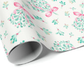 Pink Bow Mistletoe Baby shower Wrapping Paper Cadeaupapier (Rol Hoek)