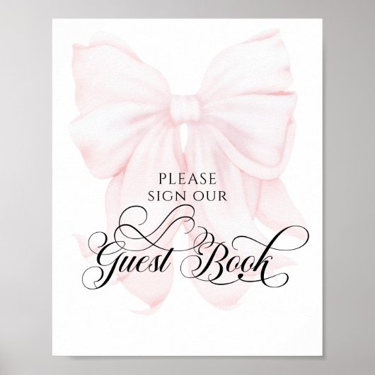 Pink Bow Modern Baby shower gastenboek Poster (Voorkant)