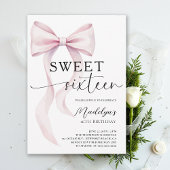 Pink Bow Modern Elegant Simple Classy Sweet 16 Kaart