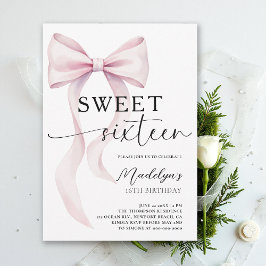 Pink Bow Modern Elegant Simple Classy Sweet 16 Kaart