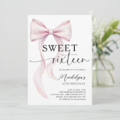 Pink Bow Modern Elegant Simple Classy Sweet 16 Kaart (Staand voorkant)