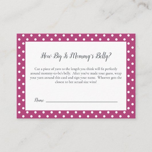 Pink Bow Mom's Belly Size Douche Spel Informatiekaartje (Voorkant)