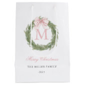 Pink Bow Monogram Wreath Christmas Medium Cadeauzakje (Achterkant)