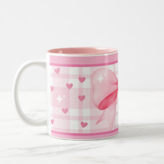 Pink Bow Mug- Cute Aesthetic Coffee Cup Tweekleurige Koffiemok