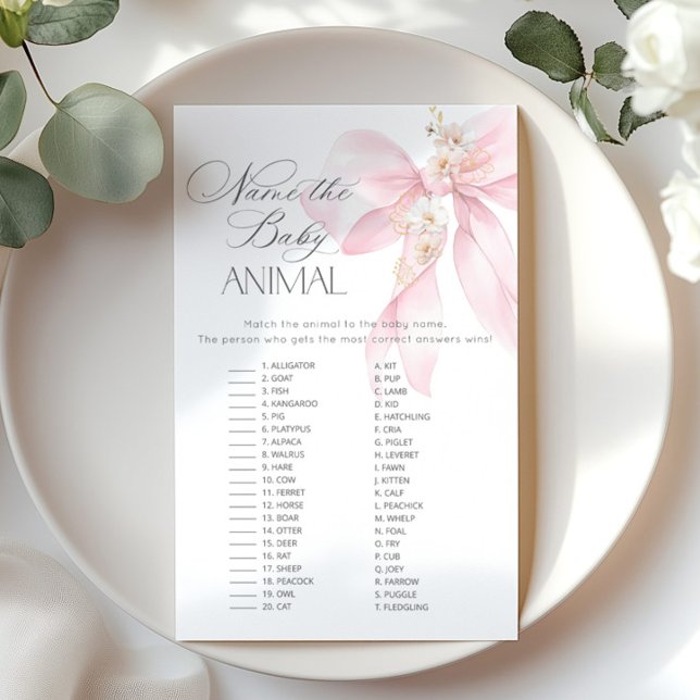 Pink Bow Naam van de baby dier baby shower spel (Creator heeft geüpload)