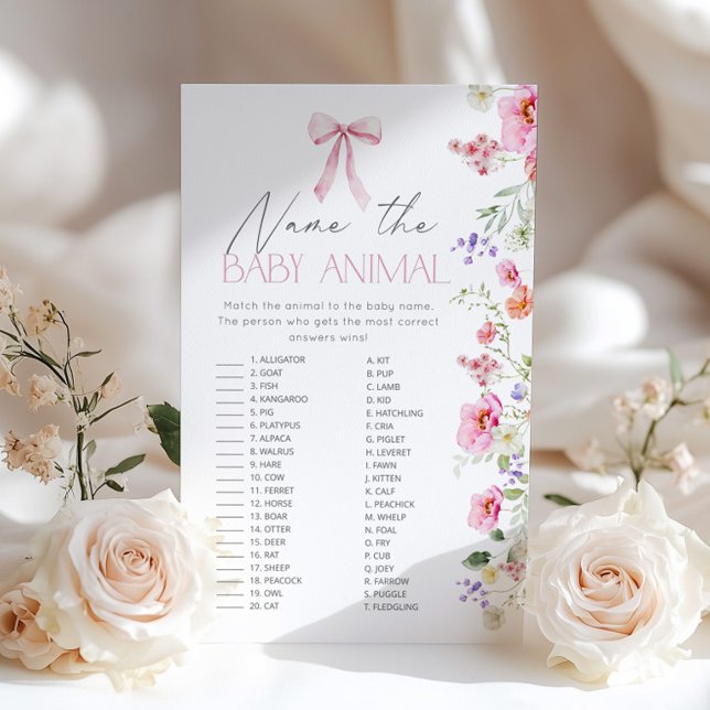 Pink Bow Name the baby animal baby shower game (Creator heeft geüpload)