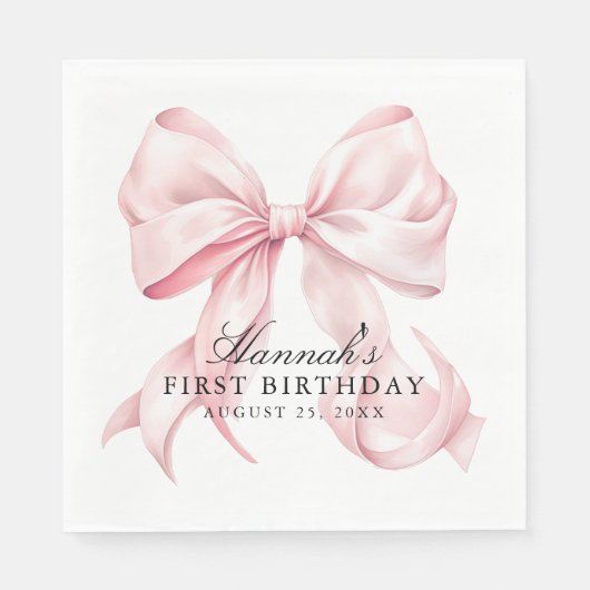 Pink Bow Napkins, Coquette Bow Cocktail Napkin Servet (Voorkant)