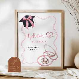 Pink Bow Nurse Afstuderen Hydration Station Sign Poster