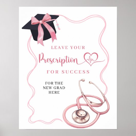 Pink Bow Nurse Afstuderen voorschrijfteken Poster (Voorkant)