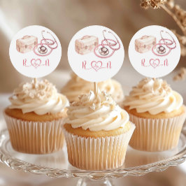 Pink Bow Nurse Hospital Afstuderen Cupcake Topper Ronde Sticker
