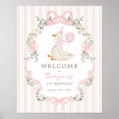Pink Bow One Silly Goose 1st Birthday Welcome Poster (Voorkant)