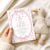 Pink Bow One Silly Goose Floral 1st Birthday Kaart