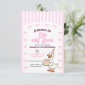 Pink Bow One Silly Goose Girl 1st Birthday Party (Staand voorkant)