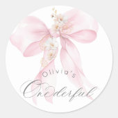 Pink Bow Onederful meisje 1e verjaardag Ronde Sticker (Voorkant)
