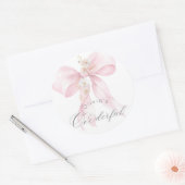 Pink Bow Onederful meisje 1e verjaardag Ronde Sticker (Envelop)