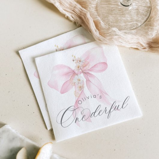 Pink Bow Onederful meisje 1e verjaardag Servet