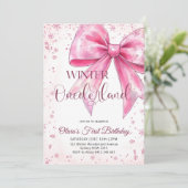 Pink Bow Onederland Christmas Birthday Party Kaart (Staand voorkant)