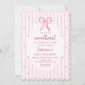 Pink Bow Our Little Sweetheart Birthday Invitation Kaart (Voorkant)