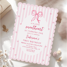 Pink Bow Our Little Sweetheart Birthday Invitation Kaart