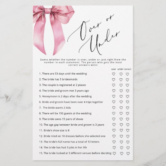 Pink Bow over of onder vrijgezellenfeest spel (Voorkant)