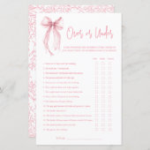 Pink Bow Over Or Under Bridal Shower Game (Voorkant / Achterkant)