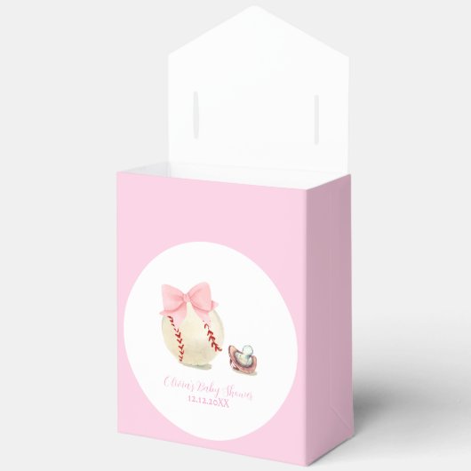 Pink Bow Pacifier Baseball Sport Girl Baby Shower Bedankdoosjes (Open)