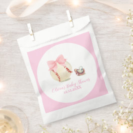 Pink Bow Pacifier Baseball Sport Girl Baby Shower Bedankzakje