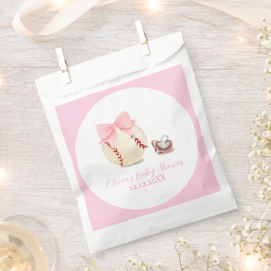 Pink Bow Pacifier Baseball Sport Girl Baby Shower Bedankzakje (Geknipt)