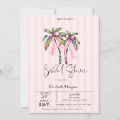 Pink Bow Palms Pink Stripes Vrijgezellenfeest Kaart (Voorkant)