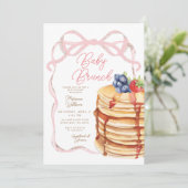 Pink Bow Pannenkoeken Baby shower Brunch Uitnodigi Kaart (Staand voorkant)