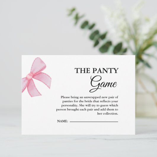 Pink Bow Panty Vrijgezellenfeest spel Informatiekaartje (Staand voorkant)