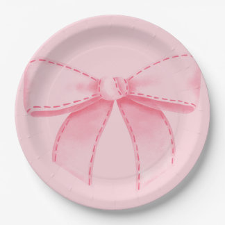Pink Bow Paper Plate With Plain Pink Backround Papieren Bordje