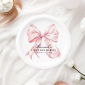 Pink Bow Paper Plates, Coquette Bow Paper Plates Papieren Bordje