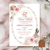 Pink Bow Parels Eerste Heilige Communie Doop Kaart