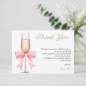 Pink Bow Parels & Prosecco Vrijgezellenfeest Dank Bedankkaart (Staand voorkant)