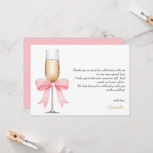 Pink Bow Parels & Prosecco Vrijgezellenfeest Dank  Kaart