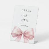 Pink bow party cards gifts sign reclamebord met voetstuk (Voorkant)