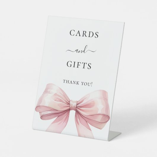 Pink bow party cards gifts sign reclamebord met voetstuk (Voorkant)