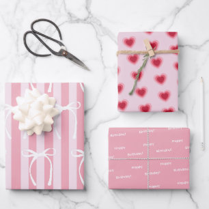 Pink Bow Party - Coquette Bow Verjaardagsthema Inpakpapier Vel