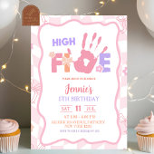 Pink Bow Pastel Retro High Five Party Birthday Kaart