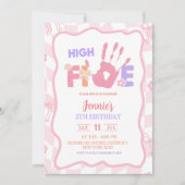 Pink Bow Pastel Retro High Five Party Birthday Kaart (Voorkant)