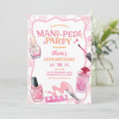 Pink Bow Pastel Retro Mani Pedi Party Birthday Kaart (Staand voorkant)