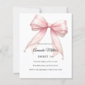 Pink bow pearls elegant Sweet 16 invitation (Voorkant)