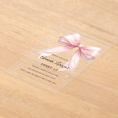 Pink bow pearls elegant Sweet 16 luxury clear Acryl Uitnodigingen (Laagn)