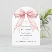Pink bow pearls girl elegant Confirmation Arch Kaart (Staand voorkant)