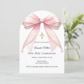 Pink bow pearls girl elegant First Communion Arch Kaart (Staand voorkant)