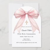 Pink bow pearls girl elegant First Communion Arch Kaart (Voorkant)