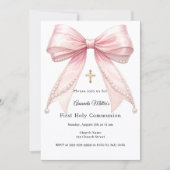 Pink bow pearls girl elegant First Communion Kaart (Voorkant)
